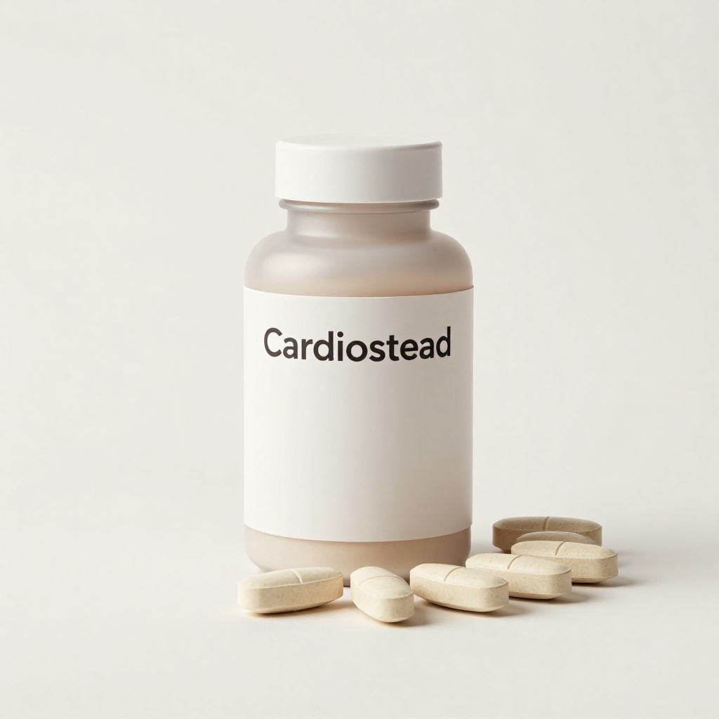 Cardiostead supliment natural în cutie elegantă albă cu etichetă verde, conținând 60 de capsule pentru susținerea tensiunii arteriale și sănătății cardiovasculare pe fundal neutru